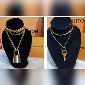 Two (2) Louis Vuitton Gold Padlock and Key Necklace #311